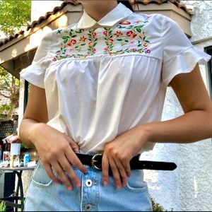 Embroidered collared white shirt